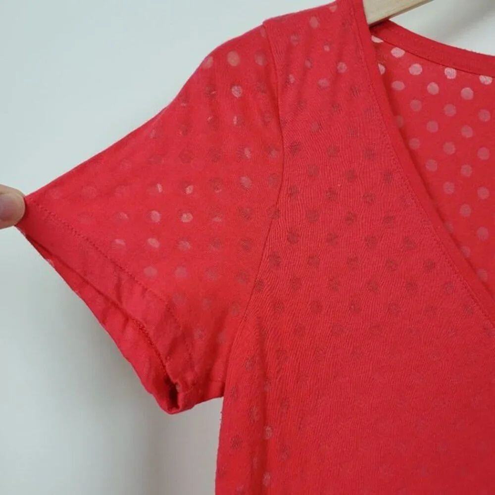American Eagle Ultimate T-Shirt Pink Polka Dot Sheer Cotton V Neck Women Size M - Picture 4 of 9